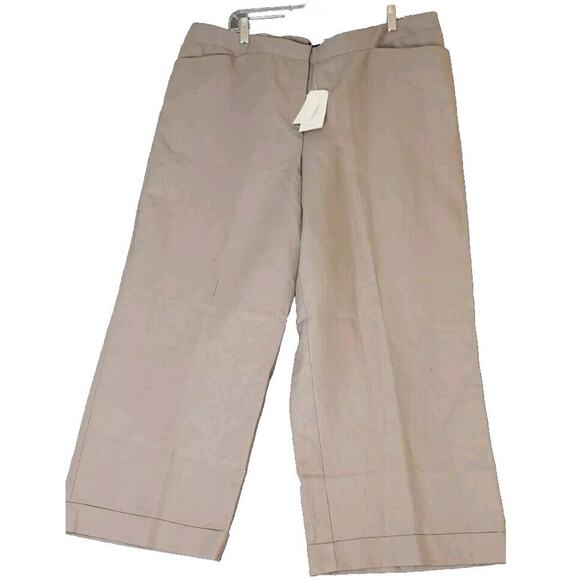Eileen Fisher Cropped Wide Leg Cuffed Linen Blend Pants Sz 2X Stone Color NWT - Picture 1 of 10